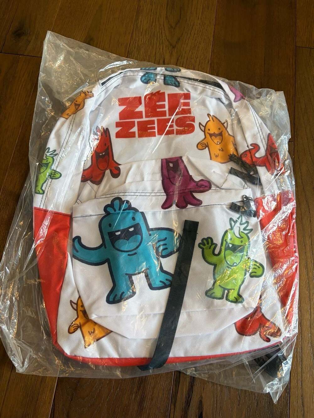 Zee Zees Backpack Monster Print White Red New